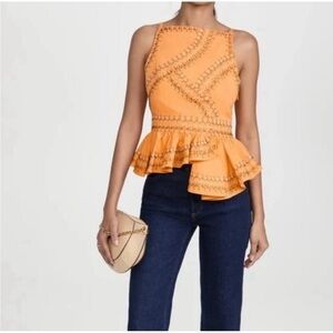 Ulla Johnson Pilar Top - Orange Peplum Blouse